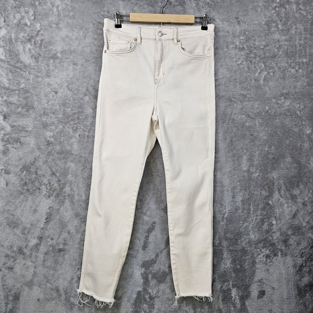 Free People We The Free Tea High Rise Skinny Jeans 31 Ivory Raw Hem Clean Girl